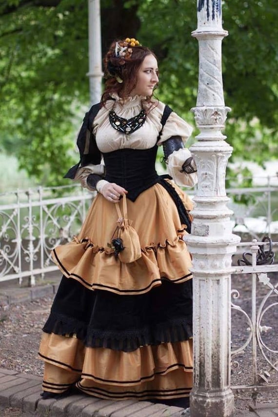 Ready to Ship Steampunk Victorian Dress, Bustle Skirt, Cotton