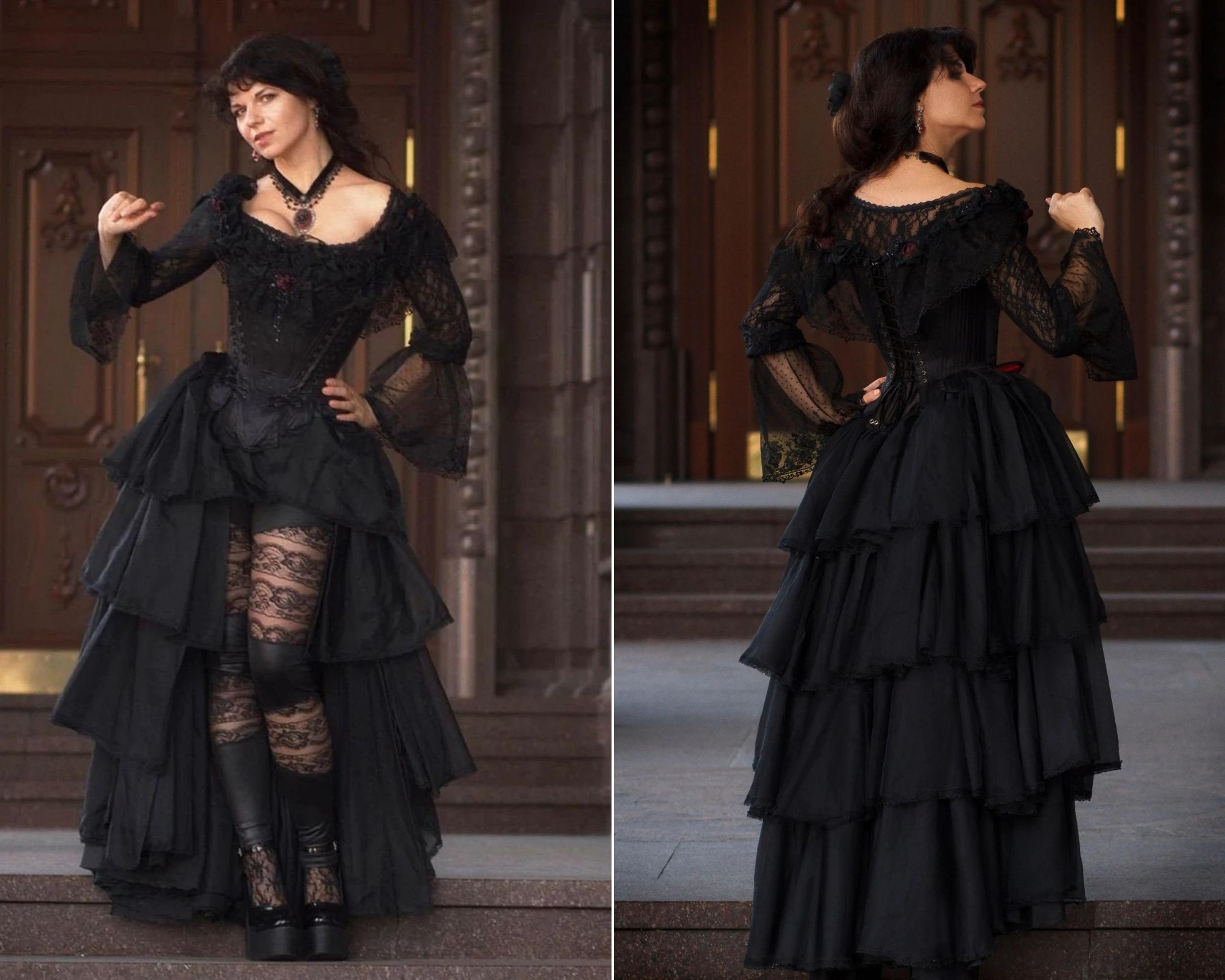 Black Goth Victorian Bustle Prom Gown Off Shoulder Lace-up Corset Steampunk  Gothic Stain Dark Victorian Evening Dress - Prom Dresses - AliExpress