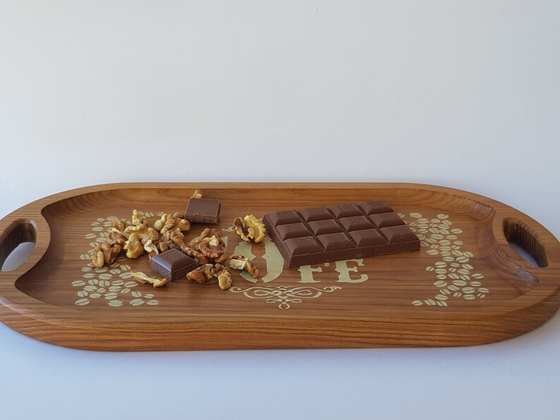 Oval Wooden Tray Coffee Beans Tea Coffee Serving Tray Etsy