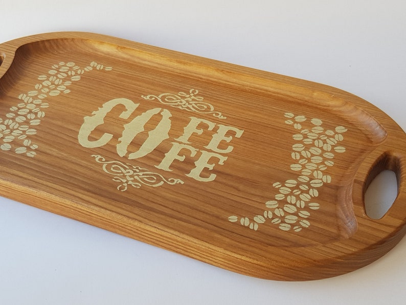Oval Wooden Tray Coffee Beans Tea Coffee Serving Tray Etsy