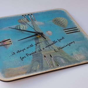 Square Wooden Wall Clock Paris Vintage Shabby Cottage Decor