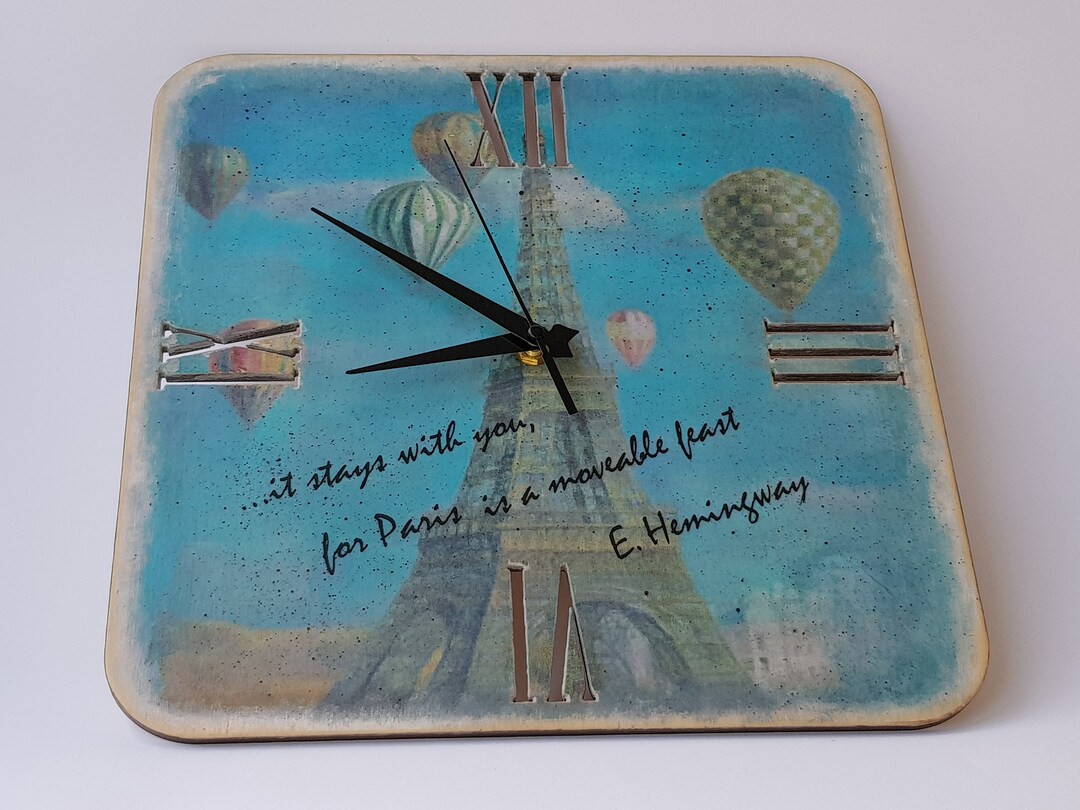 Square Wooden Wall Clock Paris Vintage Shabby Cottagecor Etsy