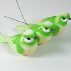 3 Green Birds Fake Green Birds Artificial Birds Feather Birds Cake Topper Embellishments Craft Birds Scrapbooking