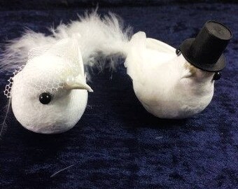 2 White Bridal Birds Groom Bird Bride Bird Artificial Birds Fake Wedding Birds Craft Doves Craft Birds Bird Embellishments