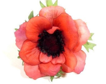 1 Coral oscuro rosa rojo anémona flor artificial seda flores Scrapbooking flor embellecimientos flores artesanales corona
