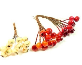 12 Mini Bessen Crème Oranje / Rood Of Rood Sets Rood Kunstmatige Bessen Scrapbooking Bloem versieringen Ambachtelijke Bloemen Nep Bessen