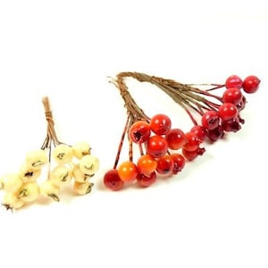 12 Mini Berries Cream Orange/Red Or Red Sets Red Artificial Berries Scrapbooking Flower Embellishments Craft Flowers Fake Berries