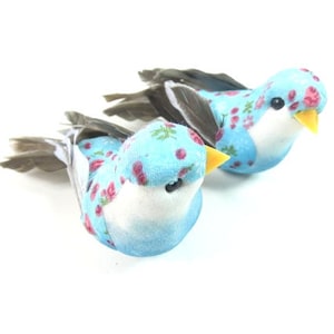 2 Blue Floral Birds Vintage Look Blue Cake Topper Birds Craft Birds Feather Birds Fake Birds Hat Embellishment