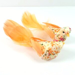 2 Orange Floral Birds Vintage Look 4 Inches Orange Cake Topper Birds Craft Birds Feather Birds Fake Birds Hat Embellishment Centerpiece