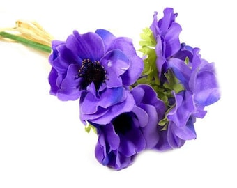 1 Purple Anemone Flower Bouquet Artificial Silk Flowers Scrapbooking Flower Embellishments Craft Flowers Wreath