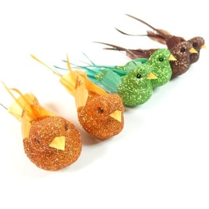 2 naranja verde o marrón brillo aves falsas pájaros de boda pájaros pastel Topper pájaros centropieza ramera aves artesanales aves