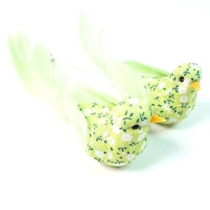 2 pájaros florales verdes topper aves craft Birds pluma pájaros falsos pájaros sombrero embellishment corona central