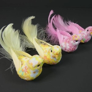 2 Floral Birds Yellow Or Pink Cake Topper Birds Craft Birds Feather Birds Fake Birds Hat Embellishment Centerpiece