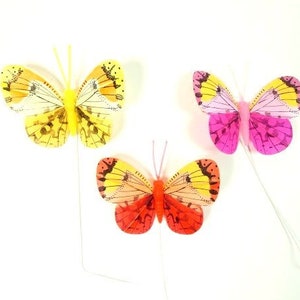 6 Butterflies Yellow Pink Or Red Fake Butterflies Artificial Butterflies Centerpiece Scrapbooking Cake Topper Hat Embellishment