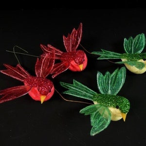 2 Red Or Green Glitter Birds Fake Green Birds Scrapbooking Embellishments Cake Topper Fake Birds Artificial Birds Craft Birds Wedding Birds