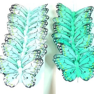 12 Green Butterflies Feather Butterflies Butterfly Embellishments Artificial Butterflies Green Hat Embellishments Wedding Supplies