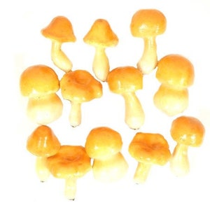 6 Yellow Brown Mushroom Artificial Fake Fairy Garden Mushrooms