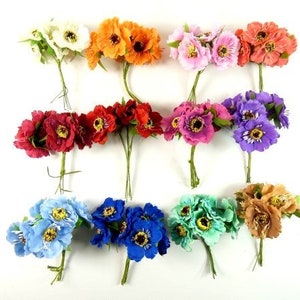 6 Poppy Flowers Silk Poppies Flowers Artificial Flowers Fake Flowers Silk Flowers Green Decorative Flowers Craft Flowers