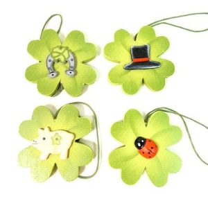 4 Giorno di San Patrizio 4 Foglia Clovers Ladybug Horseshoe Pig Leprechaun Cappello Craft Embelliment Card Making Bouquet Scrapbooking