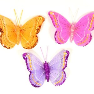 12 Orange Hot Pink Or Light Purple Butterflies Scrapbook Embellishments Cake Topper Feather Butterflies Butterfly Bouquet Craft Butterflies