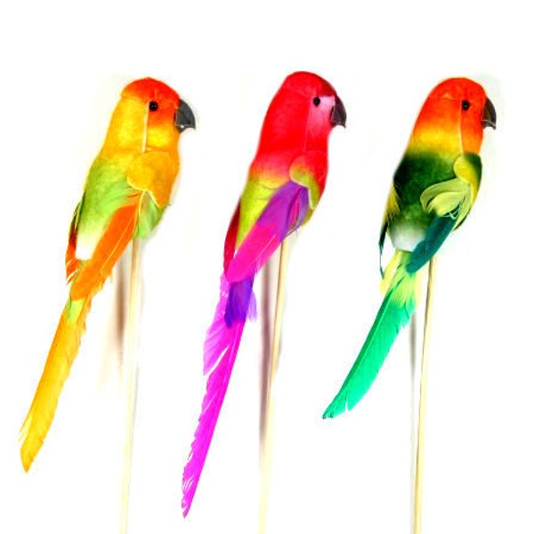 1 Orange Pink Or Green Parrot Parakeet Fake Artificial Bird Cake Topper Craft Supplies Embellishments Parrot Cake Topper Nr 1