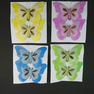 2 Yellow Pink Blue Or Green Butterflies Butterfly Embellishments Fake Butterflies Feather Butterflies Wreath Cake Topper