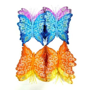 24 Rainbow Butterflies Feather Butterflies Artificial Fake Butterfly Embellishment Cake Topper Bouquet Wreath Fairy Flower Crown Nr118