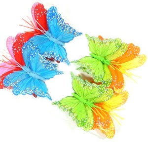 24 Rainbow Butterflies Feather Butterflies Artificial Fake Butterfly Embellishment Cake Topper Bouquet Wreath Fairy Flower Crown Nr 2