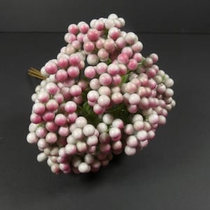 5 Bundles Of Pink Gray Berries Artificial Berries Fake Berry Cluster Scrapbooking Flower Embellishments Craft Flowers