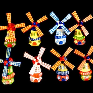 8 Oder 5 Hölzerne Handgemalte Windmühle Kuchen Topper Blumenschmuck Fee Blumenkrone Hut Verschönerung Holländische Windmühle