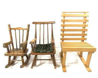 1 vintage poupée en bois chaise à bascule Miniature chaise fée Mini jardin maison de poupée chaise meubles poupée fournitures