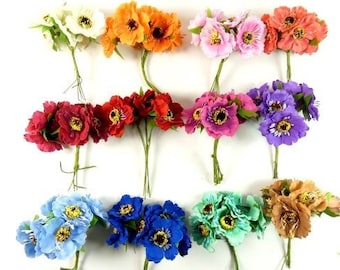 6 Poppy Flowers Silk Poppies Flowers Artificial Flowers Fake Flowers Silk Flowers Green Decorative Flowers Craft Flowers