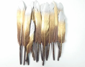 Argent et or 10 plumes peintes marron aérographe plumes Unique de plumes de canard de l’artisanat plumes mariage plumes