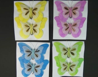 2 amarelo rosa azul ou verde borboletas enfeites de borboleta borboletas falsas penas borboletas guirlanda bolo topper