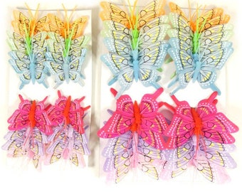 24 Rainbow Swallowtail Butterflies Small Or Big Feather Butterflies Artificial Fake Butterfly Embellishment Cake Topper Bouquet Wreath Crown