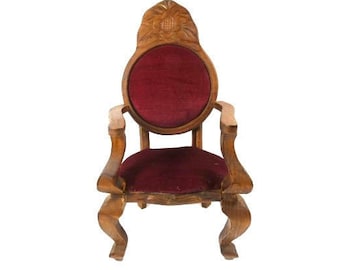 1 Big Vintage Doll Chair Doll Red Velvet Wooden Doll Chair Doll Furniture Miniature Chair