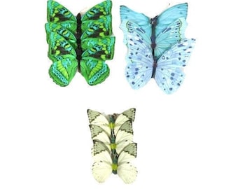 3 Paper Butterflies Green Or Blue Scrapbooking Cake Topper Embellishments Fake Butterflies Artificial Butterflies
