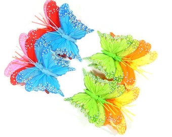 24 Rainbow Butterflies Feather Butterflies Artificial Fake Butterfly Embellishment Cake Topper Bouquet Wreath Fairy Flower Crown Nr 2