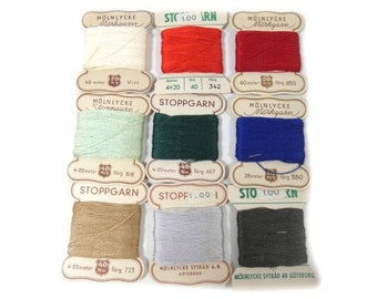 10 Pieces Vintage Swedish Yarn Molnlycke Mending Yarn In the Original Box Haberdashery, vintage darning yarn