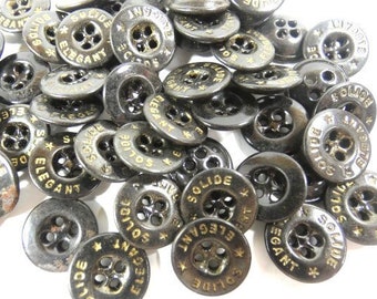 10 Vintage Metal Black Buttons Solide Elegant 14mm 1.4cm 0.55 inch Black Button