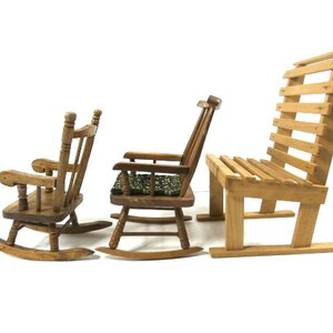 1 mecedora de madera Vintage para muñecas, silla en miniatura, Mini silla de jardín para casa de muñecas, muebles, suministros para muñecas imagen 6