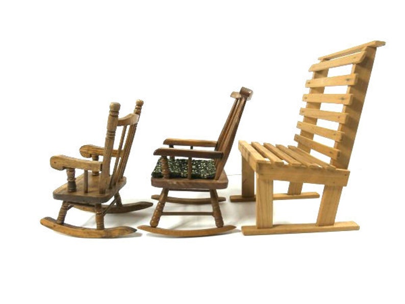 1 mecedora de madera Vintage para muñecas, silla en miniatura, Mini silla de jardín para casa de muñecas, muebles, suministros para muñecas imagen 6