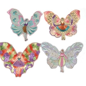 Antique Applique Silk Fairy Patch Blue Pink Green Embroidery Applique Patches Antique Fairy Patch 1935 Nr 5