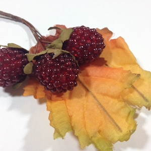 3 Red Berries On Autumn Leaves Fall Leaves Red Acrylic Craft Berries With Leaves Hat Embellishments Fairy Crown