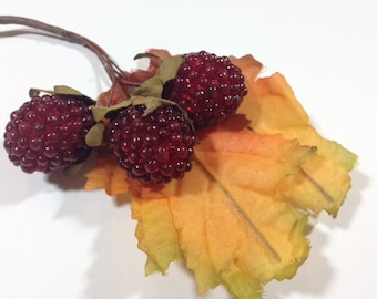 3 Red Berries On Autumn Leaves Fall Leaves Red Acrylic Craft Berries With Leaves Hat Embellishments Fairy Crown