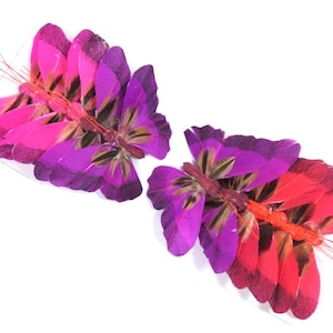 12 Fake Pink And Purple Butterflies Artificial Feather Hat Embellishments Cake Topper Flower Arrangement Fairy Flower Crown