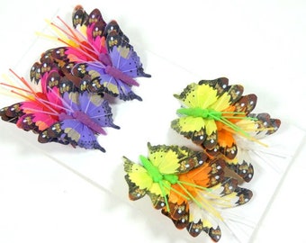 24 Small Rainbow Butterflies Feather Butterflies Artificial Fake Butterfly Embellishment Cake Topper Bouquet Wreath Fairy Flower Crown Nr2