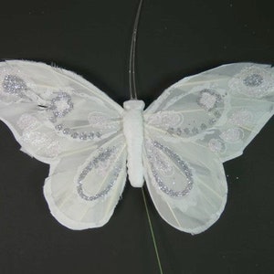 2 White Jumbo Butterflies Fake Butteflies Scrapbooking Embellishments Cake Topper Hairclip Wedding Butterfly Bouquet Butterfly