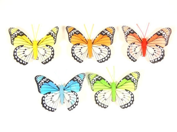 4 Yellow Orange Red Blue or Green Butterflies Scrapbooking Cake Topper  Embellishments Fake Butterflies Artificial Butterflies 