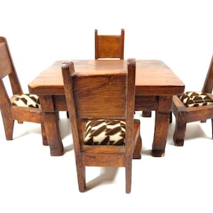 Vintage Doll Table With 4 Chairs Wood And Fabric Doll Furniture Set Doll House Supplies
